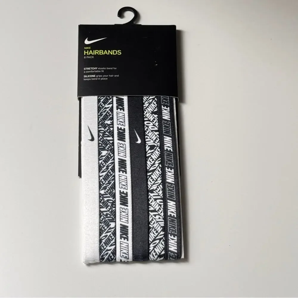 Nike Six Pack Stretchy Athletic Sporty Black and White Headbands Set NWT